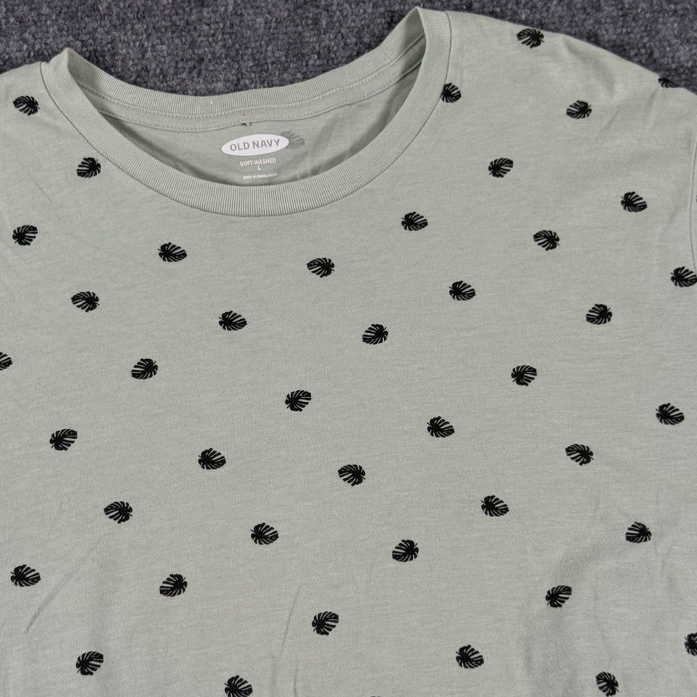 Old Navy Shirt Mens Large Green Soft Washed SS Perfect Fit Leaf Print Casual Tee